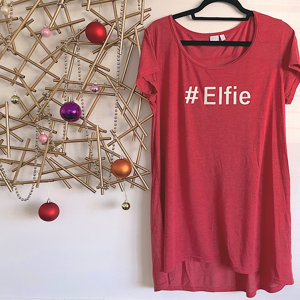 Funny Santa Elf #Elfie Christmas Holiday Nordstrom Red Burnout Tee Shirt -Size L